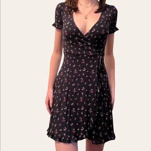 small black floral v cut mini dress from Forever 21